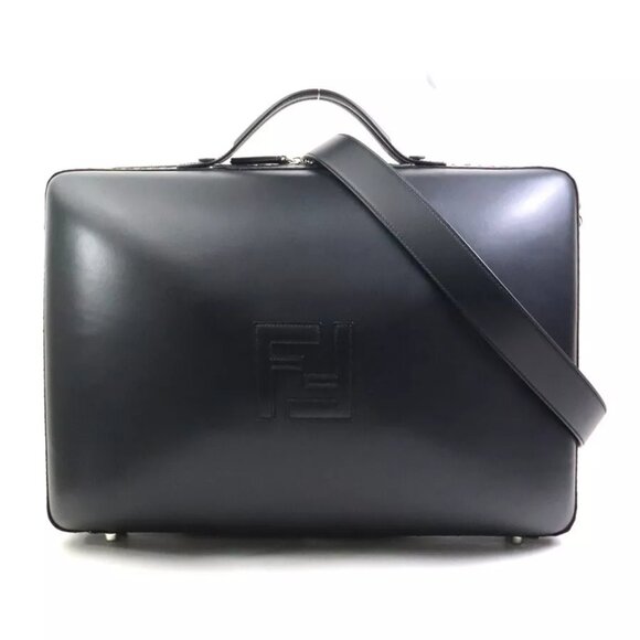 Auth FENDI Large Suitcase Boston bag black leather - Picture 3 of 15
